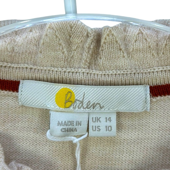 NWT Boden Ruffle Button Front Merino Wool Sweater Heathered Oatmeal Size 10 - Picture 10 of 13